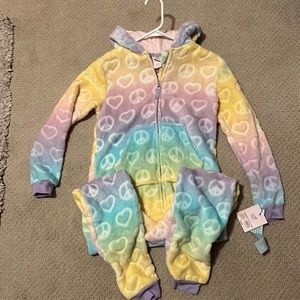 New with tags Girls large zip up pajamas with hood and ears